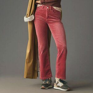 Anthropologie Yaya Mid-Rise Corduroy Crop Flare Jeans by Pilcro 28P Petite Pink